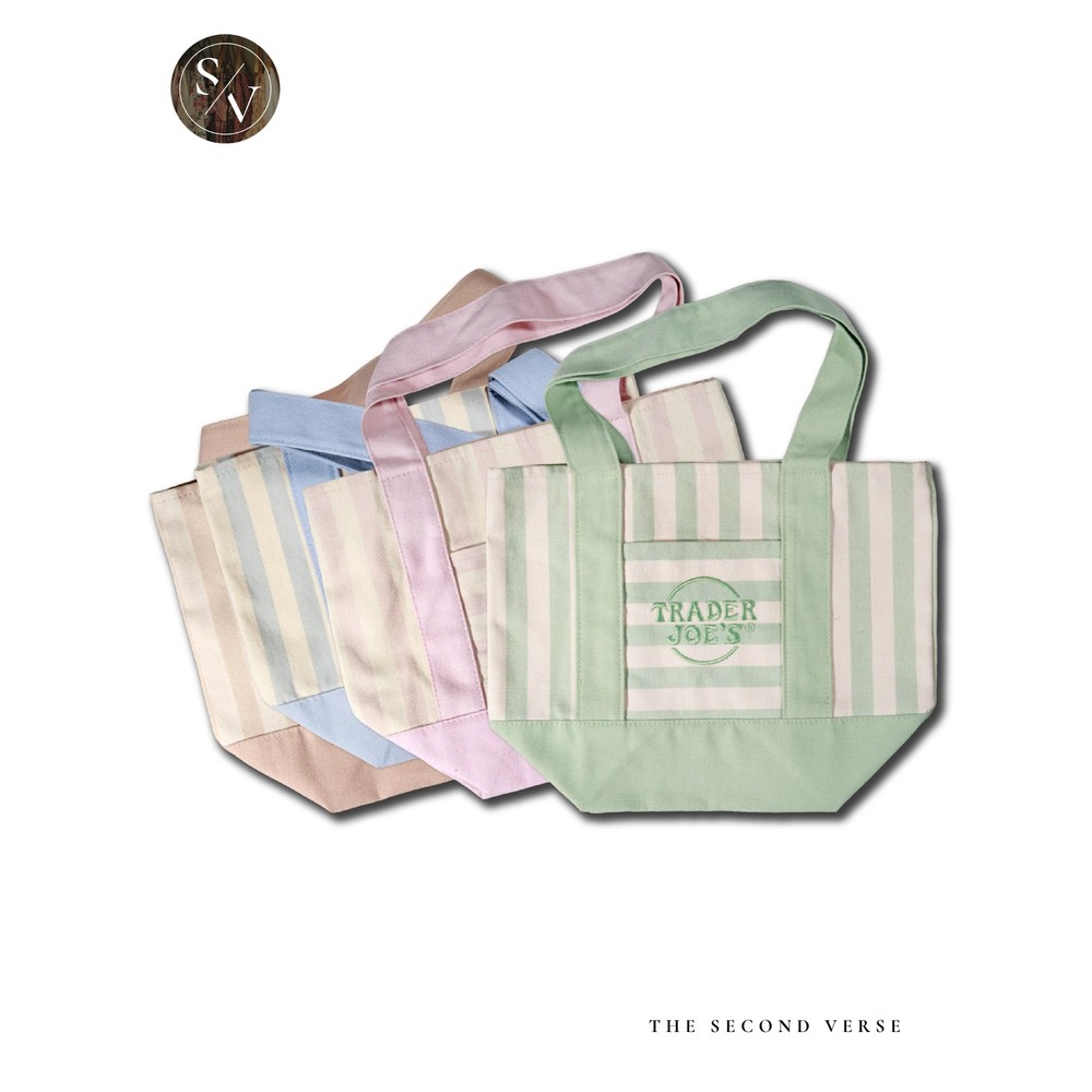 Trader Joe's Mini Canvas Tote Bag Set of 4 Green Pink Blue Yellow